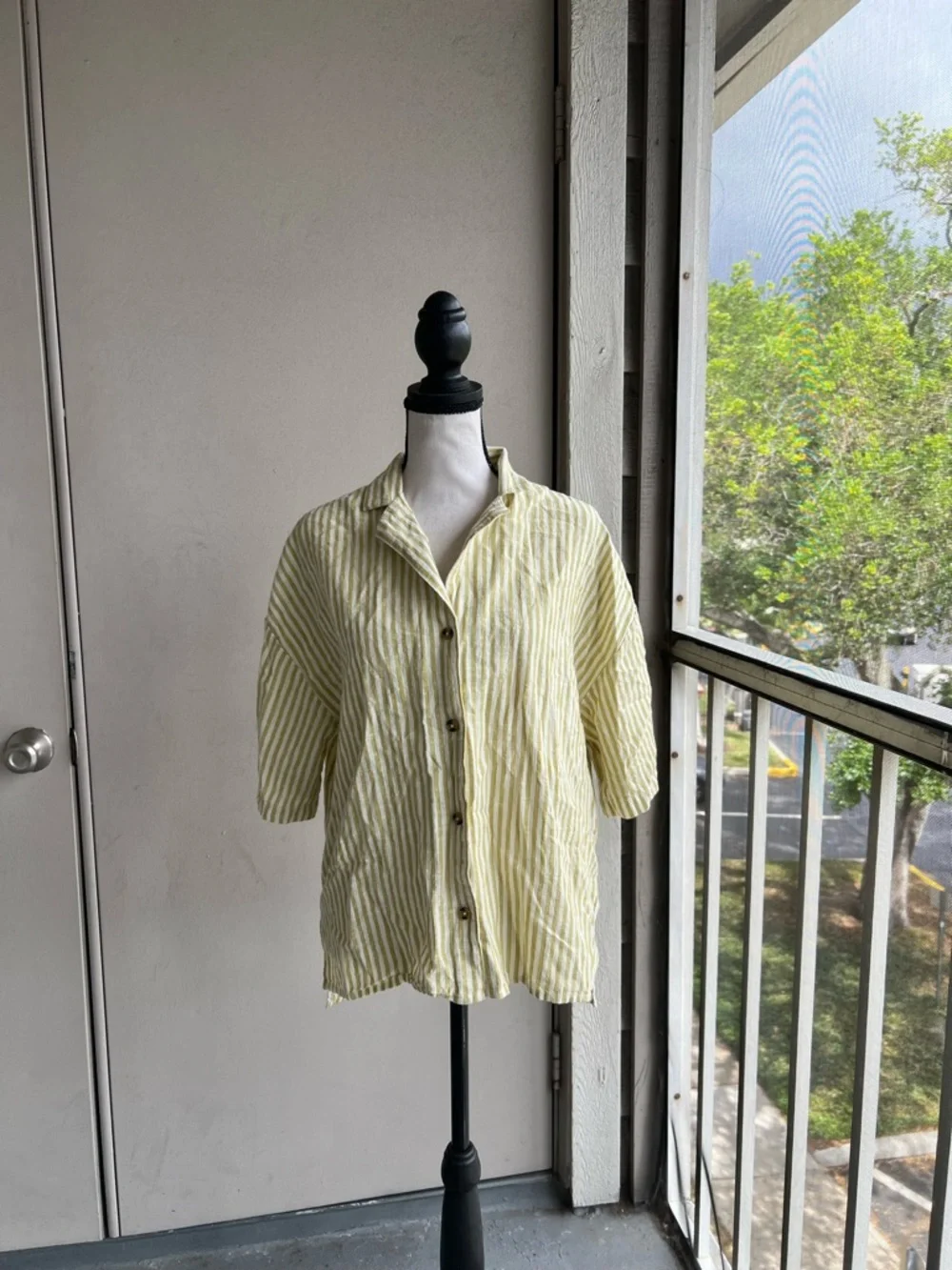 Billabong Green and White Striped Cotton Shirt Short Set - Picture 3 of 10